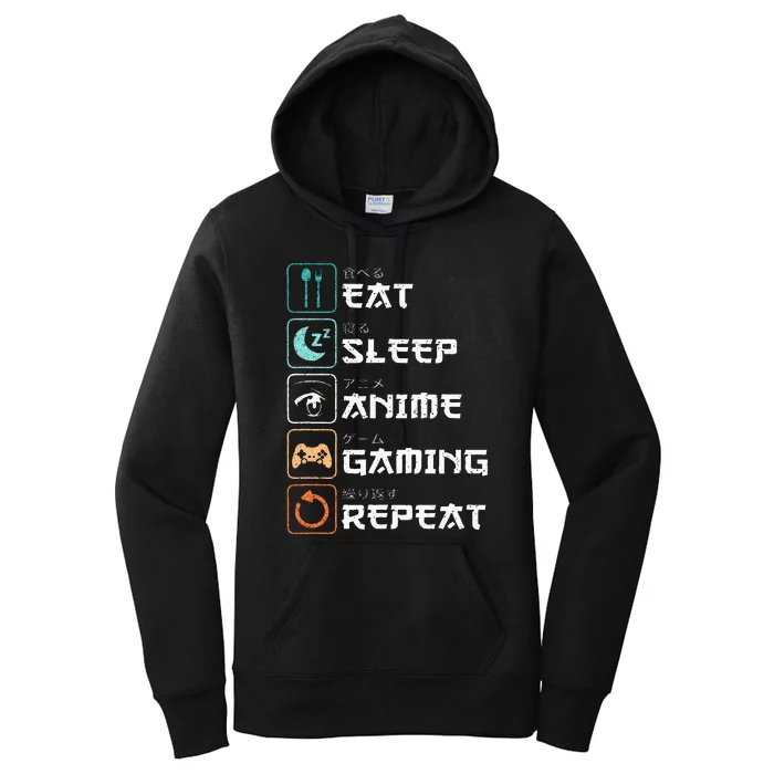 Eat Sleep Anime Gaming Repeat Funny Otaku Gamer Women's Pullover Hoodie