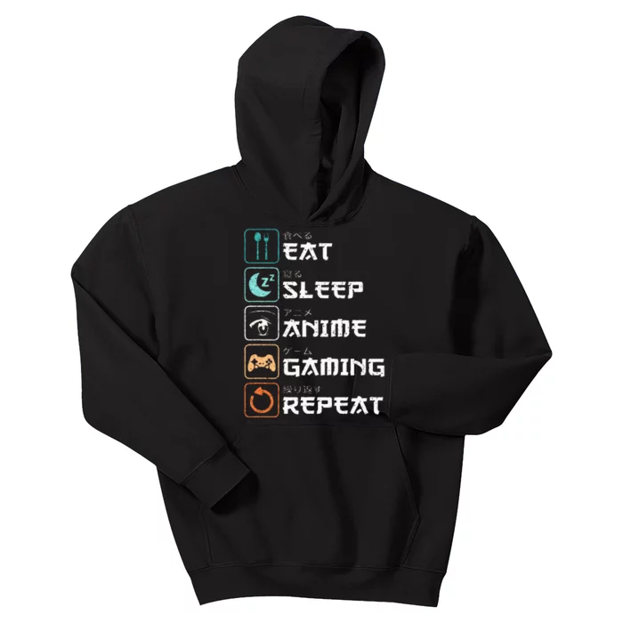 Eat Sleep Anime Gaming Repeat Funny Otaku Gamer Kids Hoodie