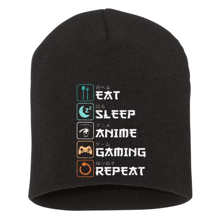 Eat Sleep Anime Gaming Repeat Funny Otaku Gamer Short Acrylic Beanie