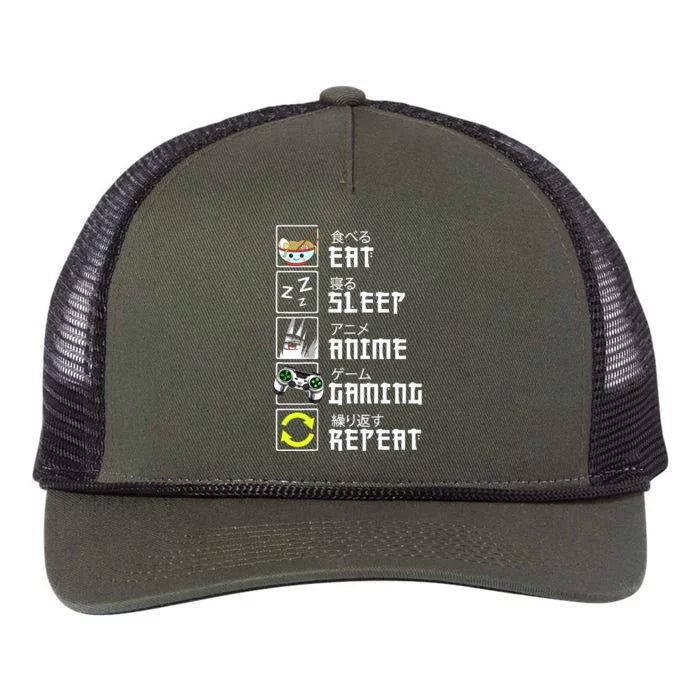 Eat Sleep Anime Gaming Repeat Kawaii Otaku Anime Manga Retro Rope Trucker Hat Cap