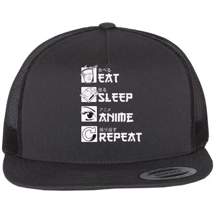 Eat Sleep Anime Repeat Mangas Flat Bill Trucker Hat