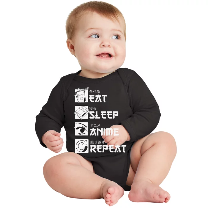 Eat Sleep Anime Repeat Mangas Baby Long Sleeve Bodysuit