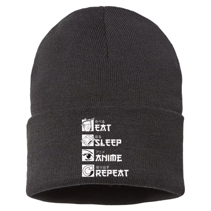 Eat Sleep Anime Repeat Mangas Sustainable Knit Beanie