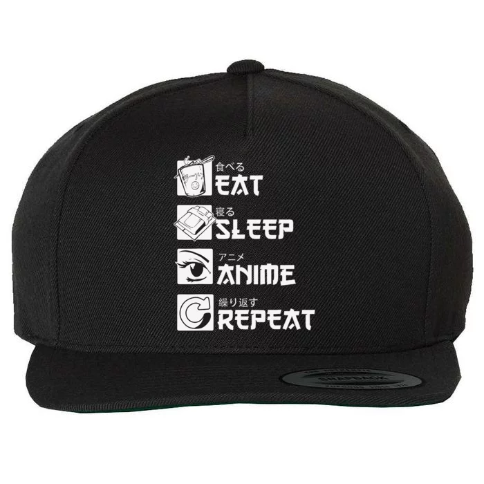 Eat Sleep Anime Repeat Mangas Wool Snapback Cap