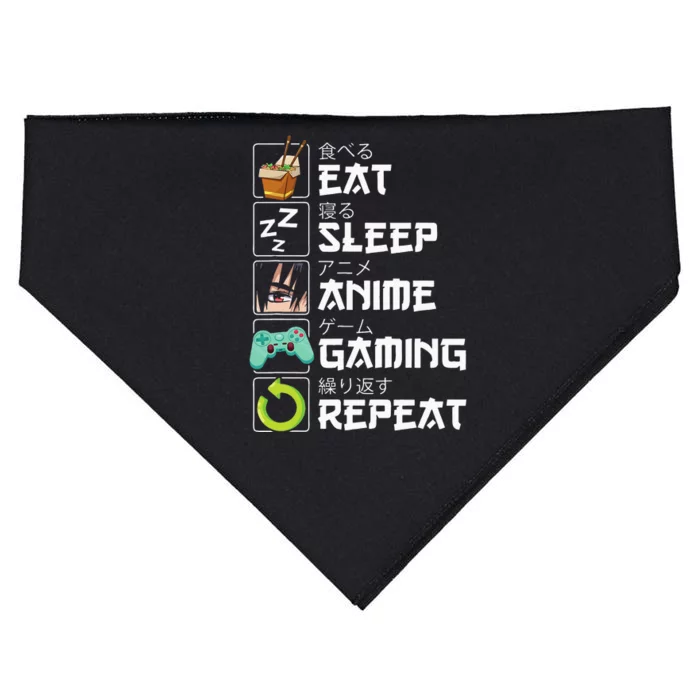 Eat Sleep Anime Gaming Repeat Kawaii Otaku Anime Manga USA-Made Doggie Bandana