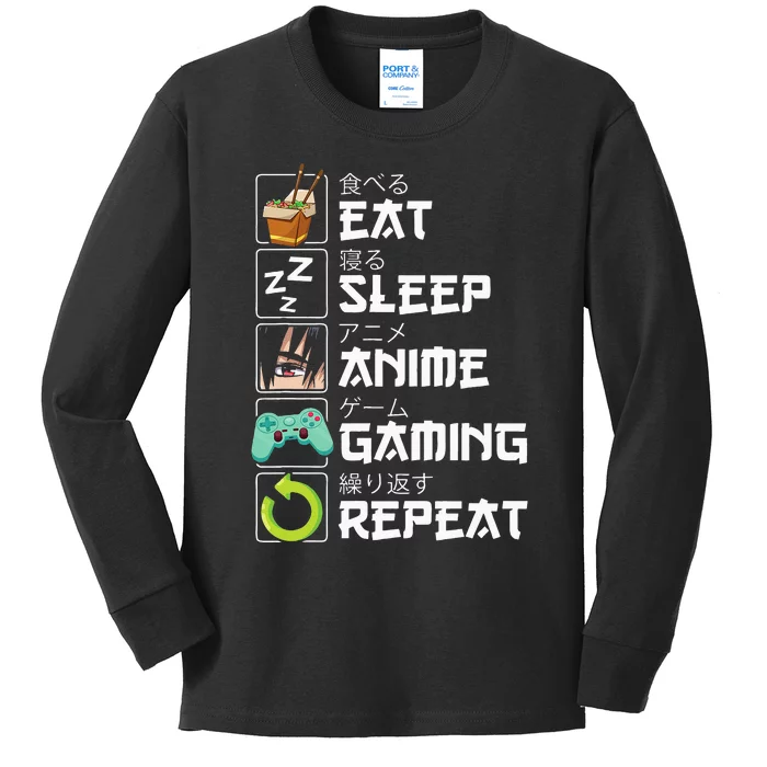 Eat Sleep Anime Gaming Repeat Kawaii Otaku Anime Manga Kids Long Sleeve Shirt