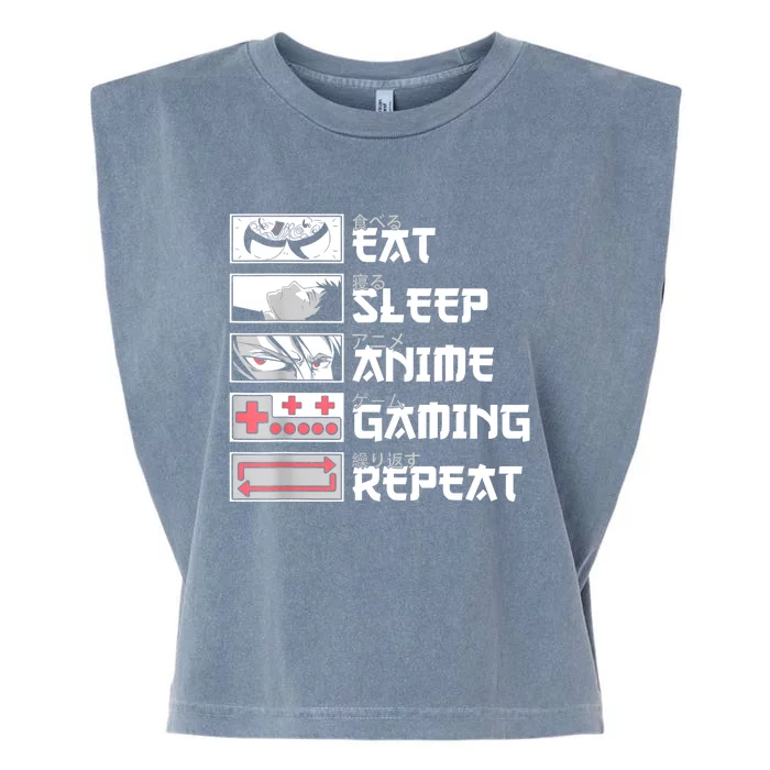 Eat Sleep Anime Gaming Repeat Otaku Manga Gamer Funny Anime Garment-Dyed Women's Muscle Tee