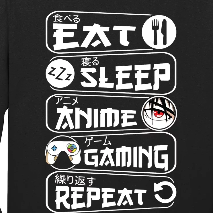 Eat Sleep Anime Gaming Repeat Kawaii Anime Gamer Long Sleeve Shirt