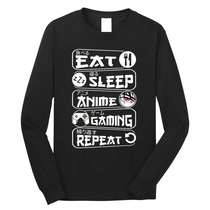 Eat Sleep Anime Gaming Repeat Kawaii Anime Gamer Long Sleeve Shirt