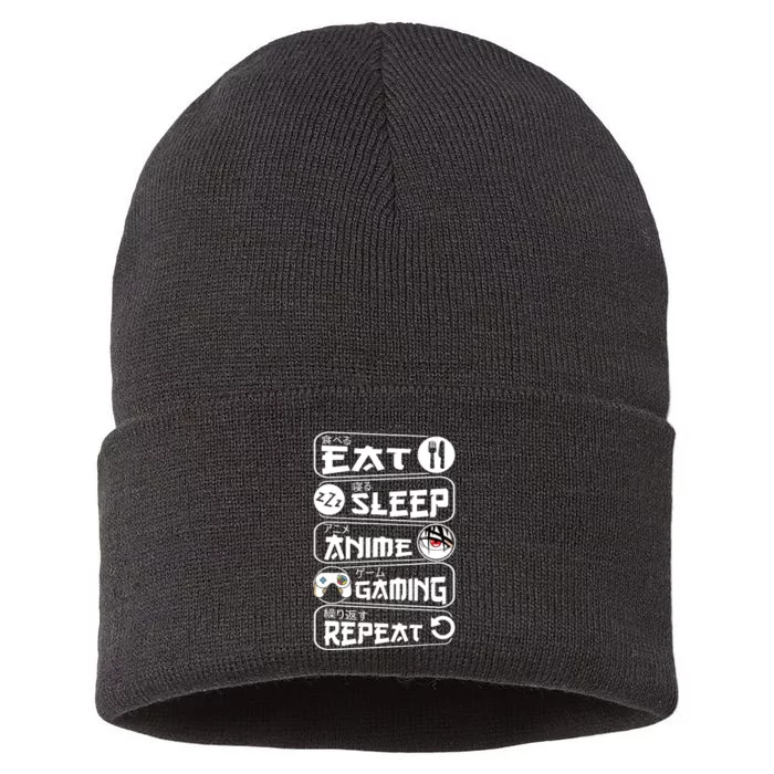 Eat Sleep Anime Gaming Repeat Kawaii Anime Gamer Sustainable Knit Beanie