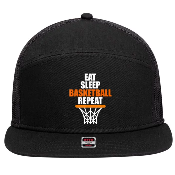 Eat. Sleep. Basketball. Repeat, For Basketball Fans 7 Panel Mesh Trucker Snapback Hat