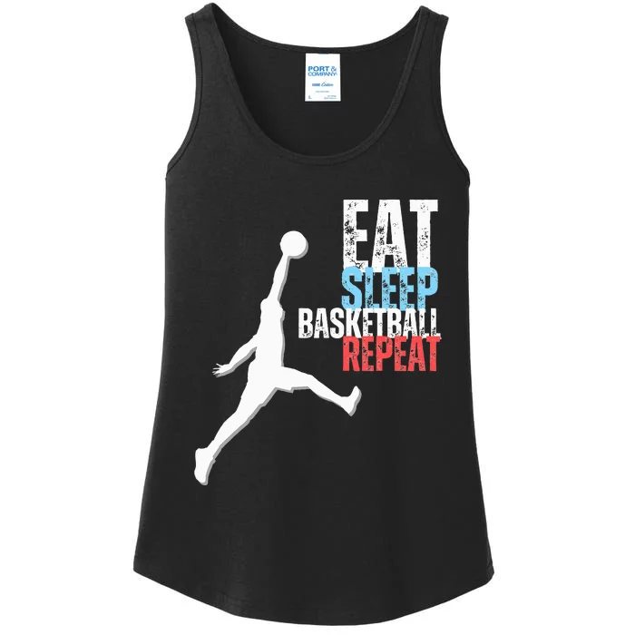 Eat Sleep Basketball Repeat Players Ladies Essential Tank