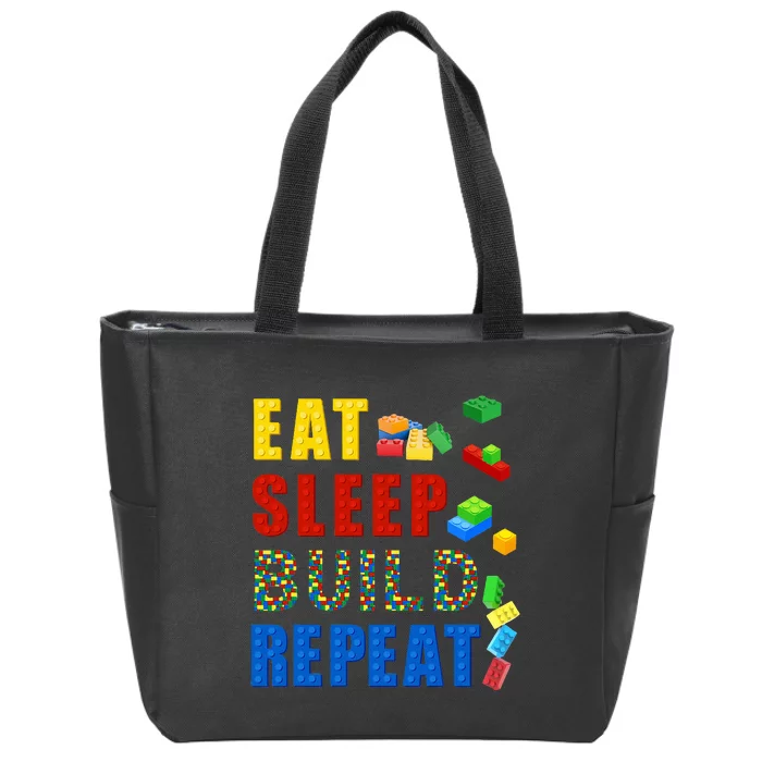 Eat Sleep Build Repeat Building Bricks Blocks Master Builder Zip Tote Bag