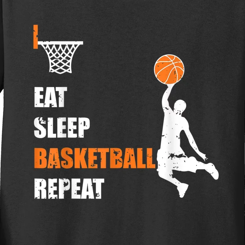 Eat Sleep Basketball Repeat Basketball Kids Long Sleeve Shirt