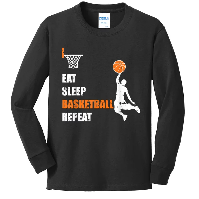 Eat Sleep Basketball Repeat Basketball Kids Long Sleeve Shirt