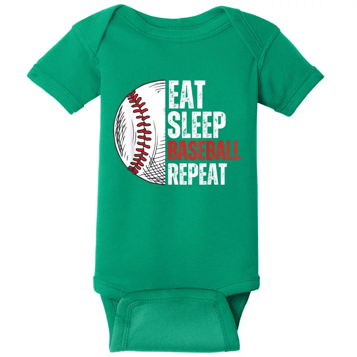 Eat Sleep Baseball Repeat Funny Baseball Players Baby Bodysuit