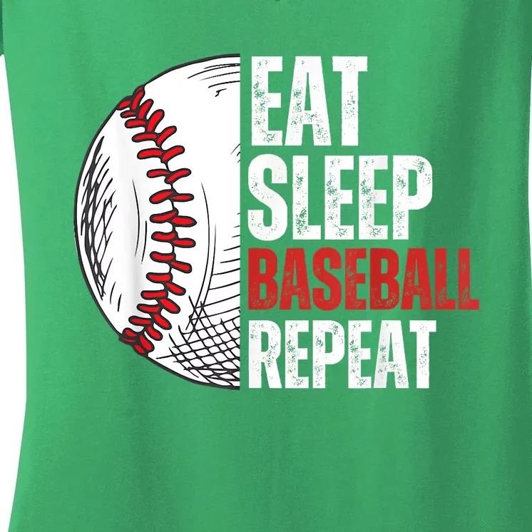 Eat Sleep Baseball Repeat Funny Baseball Players Women's V-Neck T-Shirt