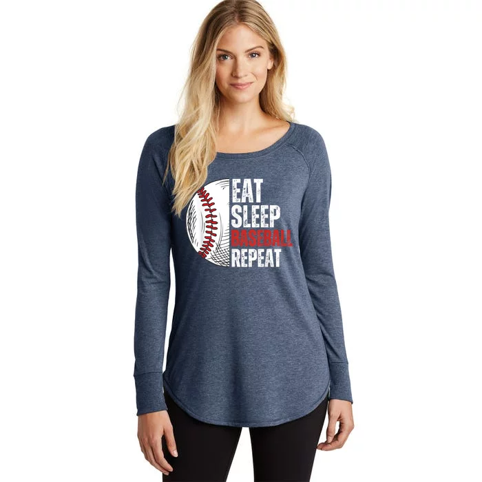 Eat Sleep Baseball Repeat Funny Baseball Players Women's Perfect Tri Tunic Long Sleeve Shirt