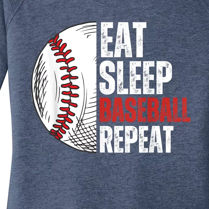 Eat Sleep Baseball Repeat Funny Baseball Players Women's Perfect Tri Tunic Long Sleeve Shirt