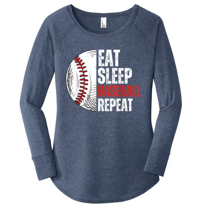 Eat Sleep Baseball Repeat Funny Baseball Players Women's Perfect Tri Tunic Long Sleeve Shirt