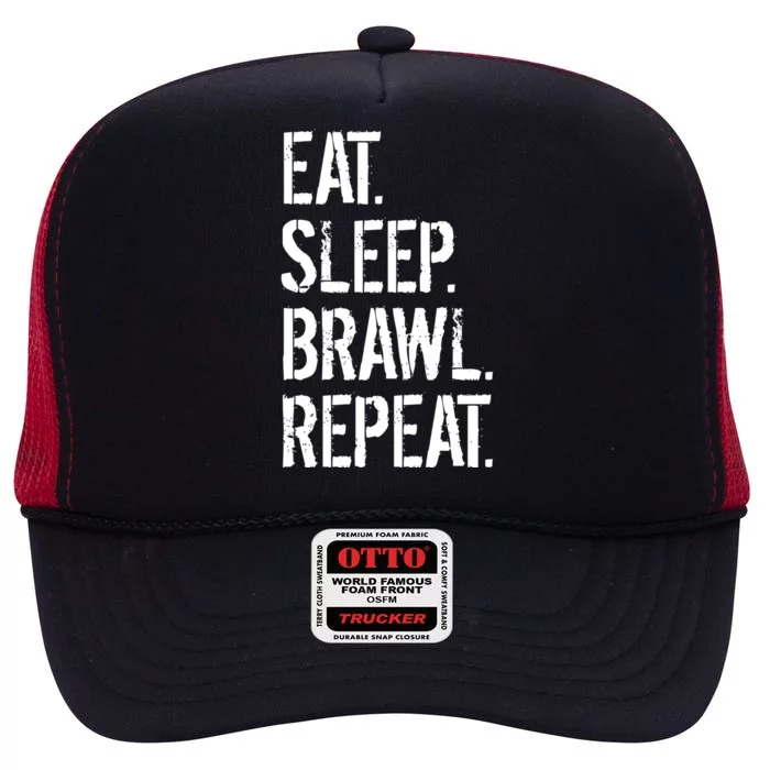 Eat Sleep Brawl Repeat Funny Video Gamer Great Gift High Crown Mesh Trucker Hat