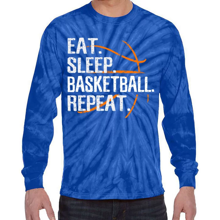 Eat Sleep Basketball Repeat Funny Gift For Basketball Lover Gift Tie-Dye Long Sleeve Shirt