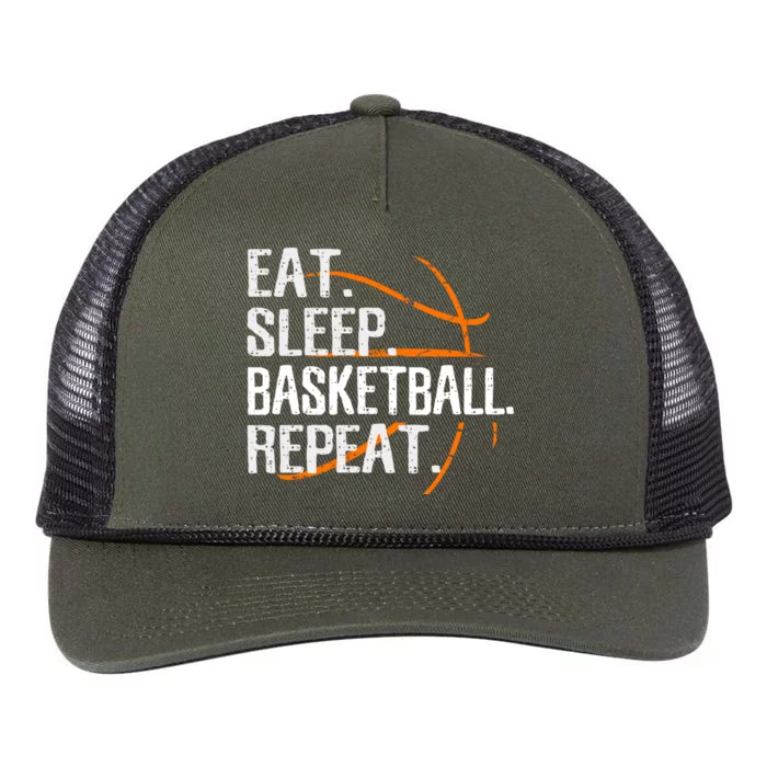 Eat Sleep Basketball Repeat Funny Gift For Basketball Lover Gift Retro Rope Trucker Hat Cap