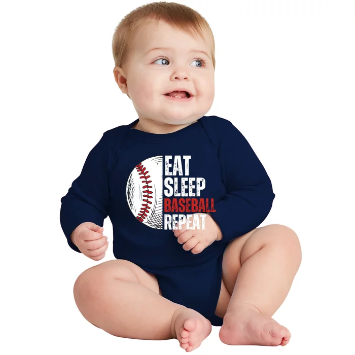 Eat Sleep Baseball Repeat Funny Baseball Players Boy Baby Long Sleeve Bodysuit