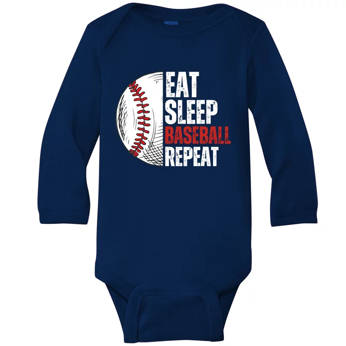 Eat Sleep Baseball Repeat Funny Baseball Players Boy Baby Long Sleeve Bodysuit