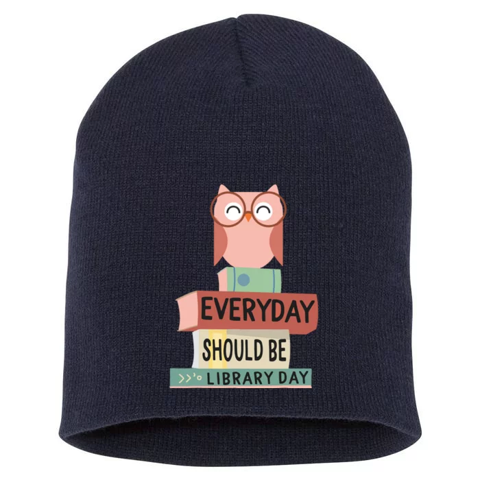 Everyday Should Be Library Day Cute Owl Reading Books Lover Short Acrylic Beanie