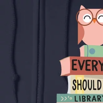 Everyday Should Be Library Day Cute Owl Reading Books Lover Full Zip Hoodie