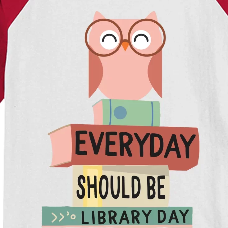 Everyday Should Be Library Day Cute Owl Reading Books Lover Kids Colorblock Raglan Jersey