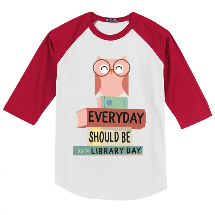 Everyday Should Be Library Day Cute Owl Reading Books Lover Kids Colorblock Raglan Jersey