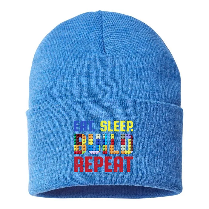 Eat Sleep Build Repeat Building Funny Builders Cool Gift Sustainable Knit Beanie