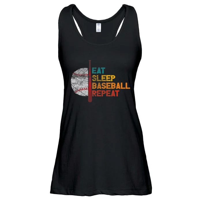 Eat Sleep Baseball Repeat Retro Vintage Baseball Player Fun Ladies Essential Flowy Tank