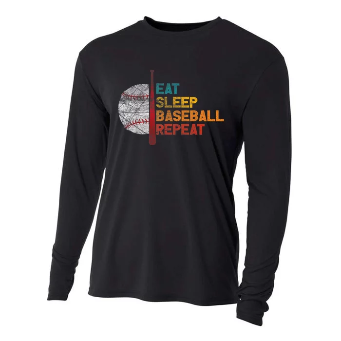 Eat Sleep Baseball Repeat Retro Vintage Baseball Player Fun Cooling Performance Long Sleeve Crew