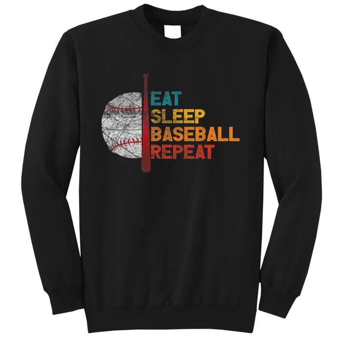 Eat Sleep Baseball Repeat Retro Vintage Baseball Player Fun Tall Sweatshirt