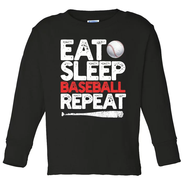 Eat Sleep Baseball Repeat Catcher Pitcher Baseball Toddler Long Sleeve Shirt