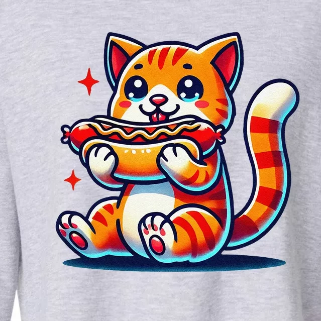 Eating Sausage Bun Kitten Lover Patty Chubby Cute Cat Cropped Pullover Crew