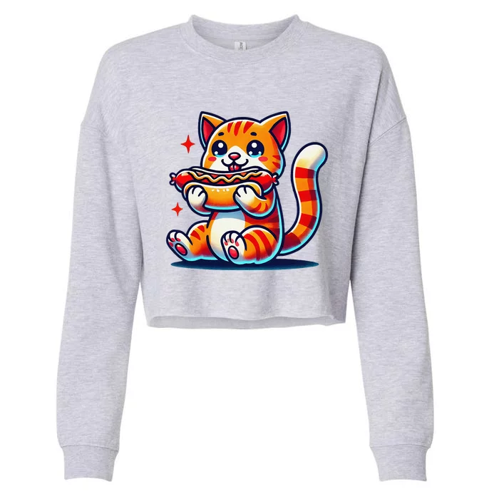 Eating Sausage Bun Kitten Lover Patty Chubby Cute Cat Cropped Pullover Crew