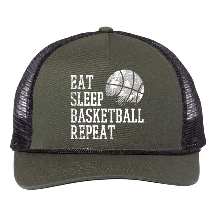 Eat Sleep Basketball Repeat Coach Player Men Women Retro Rope Trucker Hat Cap