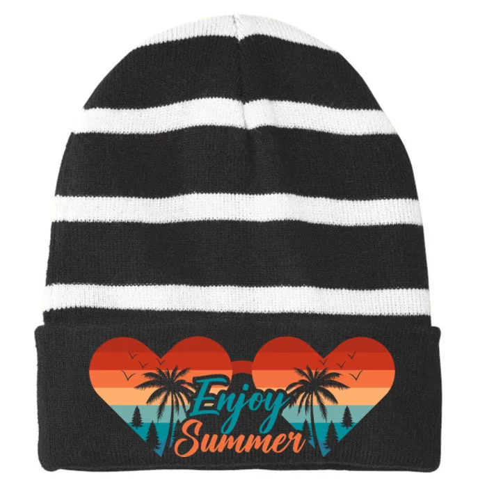 Enjoy Summer Beach Vibes Striped Beanie with Solid Band