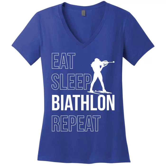 Eat Sleep Biathlon Skiing Shooting Ski Gift Women's V-Neck T-Shirt