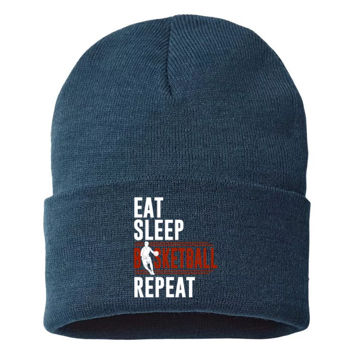 Eat Sleep Basketball Repeat Funny Basketball Sustainable Knit Beanie