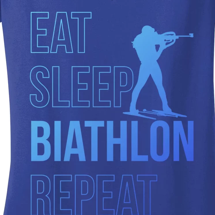 Eat Sleep Biathlon Skiing Shooting Ski Gift Women's V-Neck T-Shirt