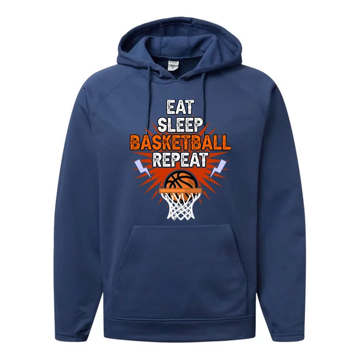 Eat Sleep Basketball Repeat Player Gift Funny Basketball Performance Fleece Hoodie