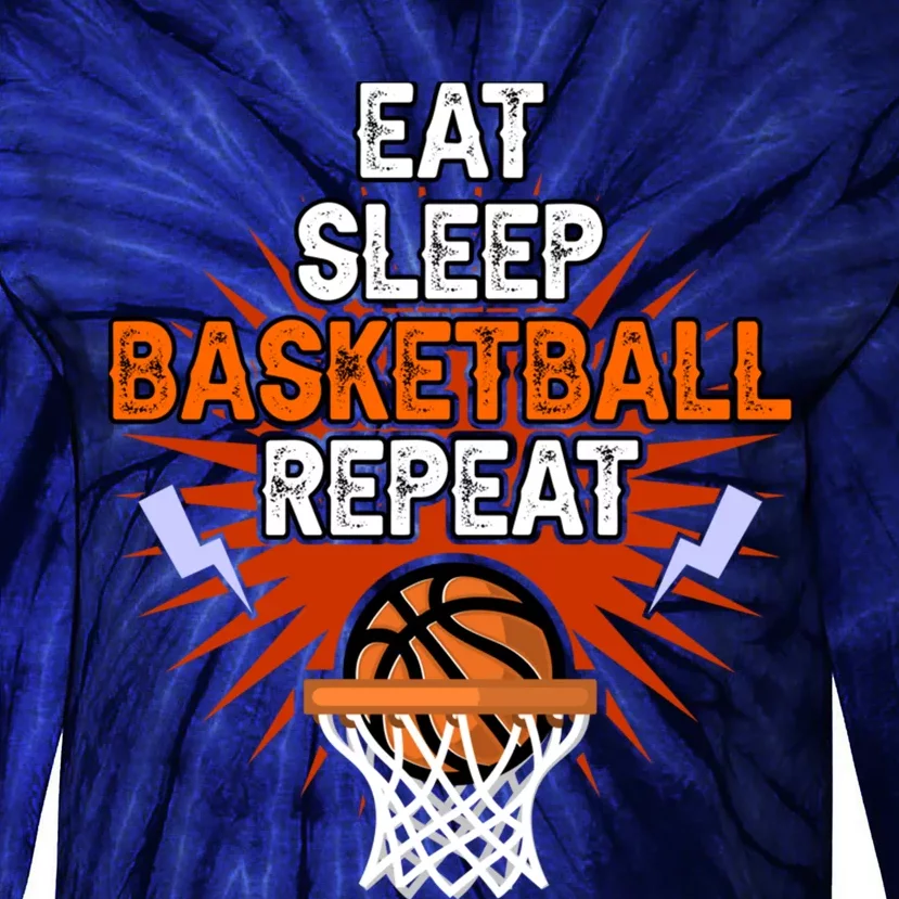 Eat Sleep Basketball Repeat Player Gift Funny Basketball Tie-Dye Long Sleeve Shirt