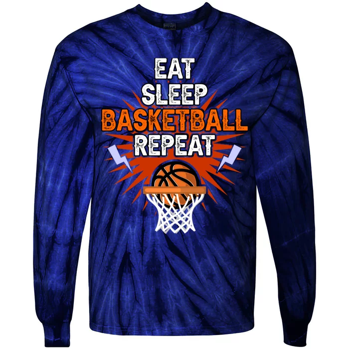 Eat Sleep Basketball Repeat Player Gift Funny Basketball Tie-Dye Long Sleeve Shirt