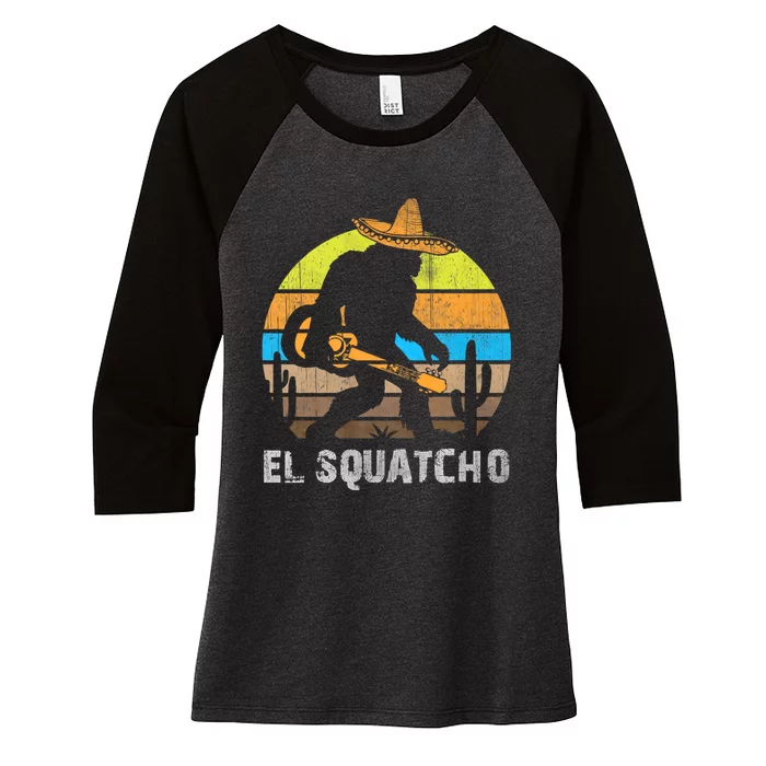 El Squatcho Bigfoot Sasquatch Women's Tri-Blend 3/4-Sleeve Raglan Shirt