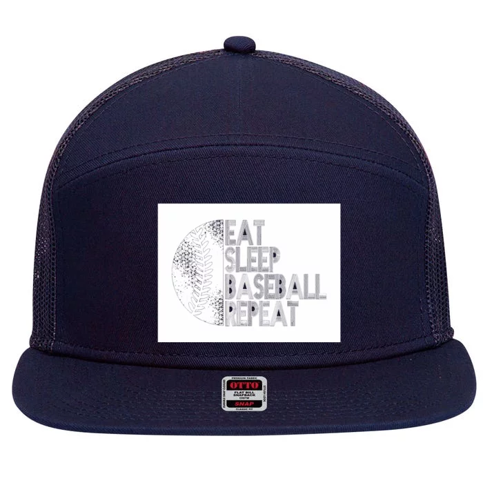 Eat Sleep Baseball Repeat Funny Retro Baseball Player 7 Panel Mesh Trucker Snapback Hat